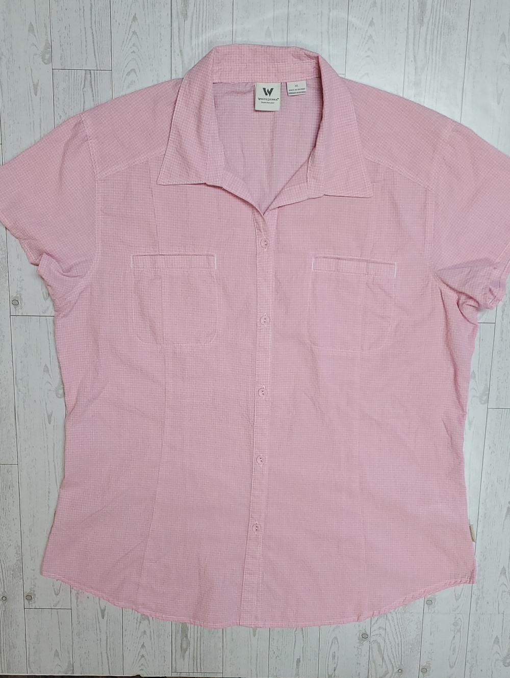 White Sierra Pink Short Sleeve Shirt Button Front Hiking Outdoors Women's XL